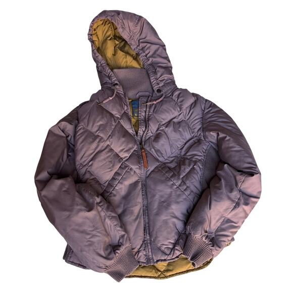 Eddie Bauer Skyliner Down Jacket Purple Gold Hooded Vintage M Small - Picture 1 of 5